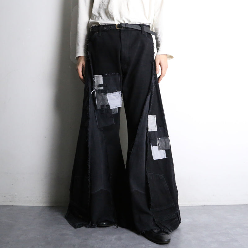 Re:make patch design super flare black denim pants