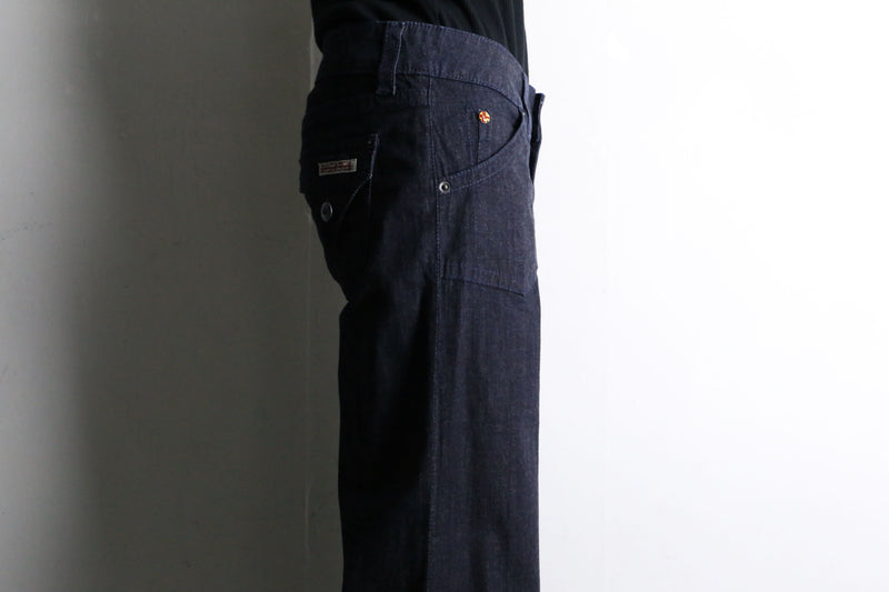 dark indigo buggy flare denim pants