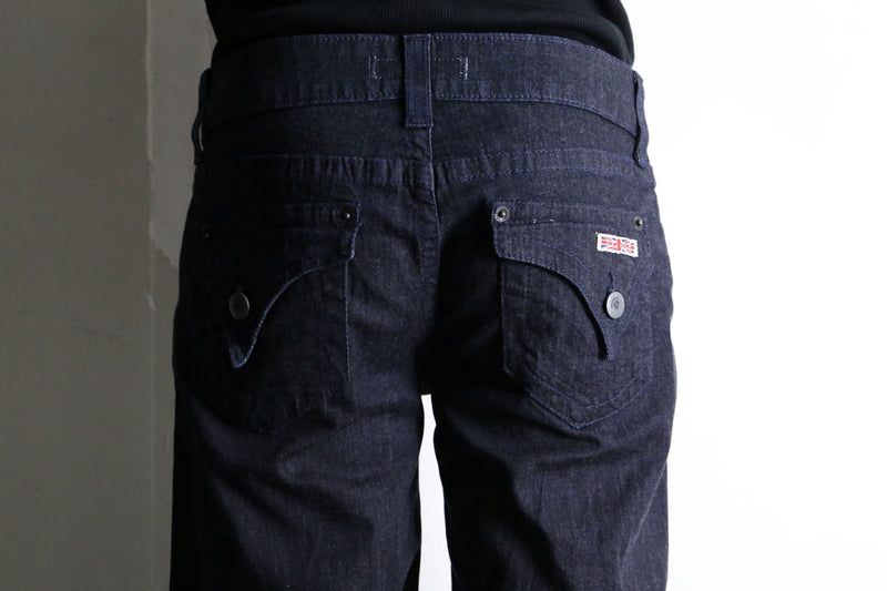 dark indigo buggy flare denim pants