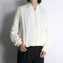 white pleats pattern zip blouson