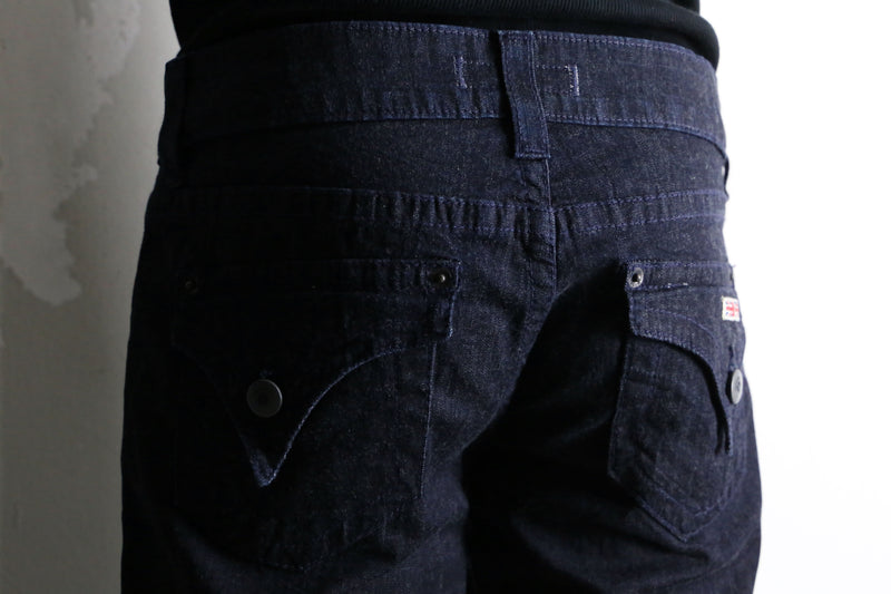 dark indigo buggy flare denim pants