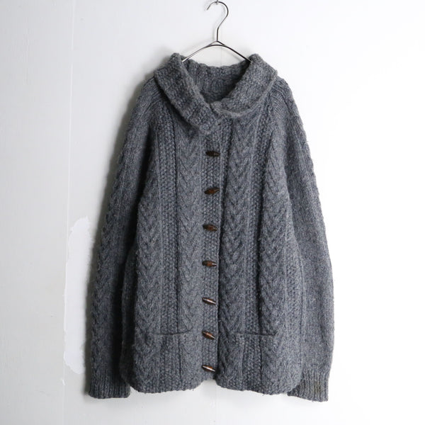 gray color cable knit cardigan