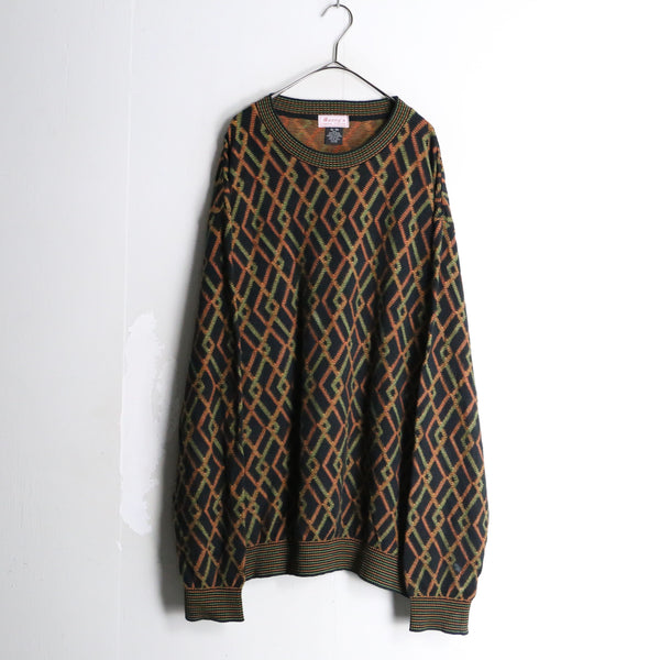 green×orange spiral pattern sweater