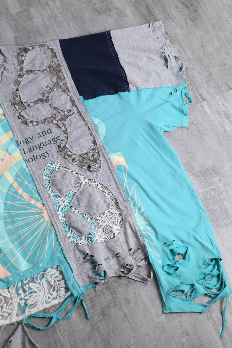 "Re:make" blue×gray docking lace custom Tee