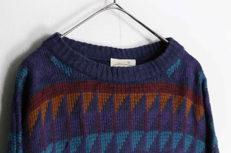 multi color geomatics pattern crew neck knit