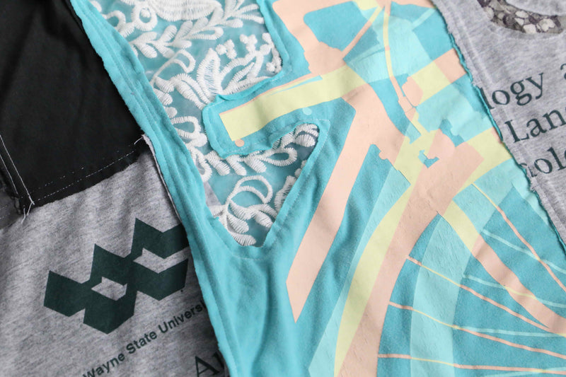 "Re:make" blue×gray docking lace custom Tee