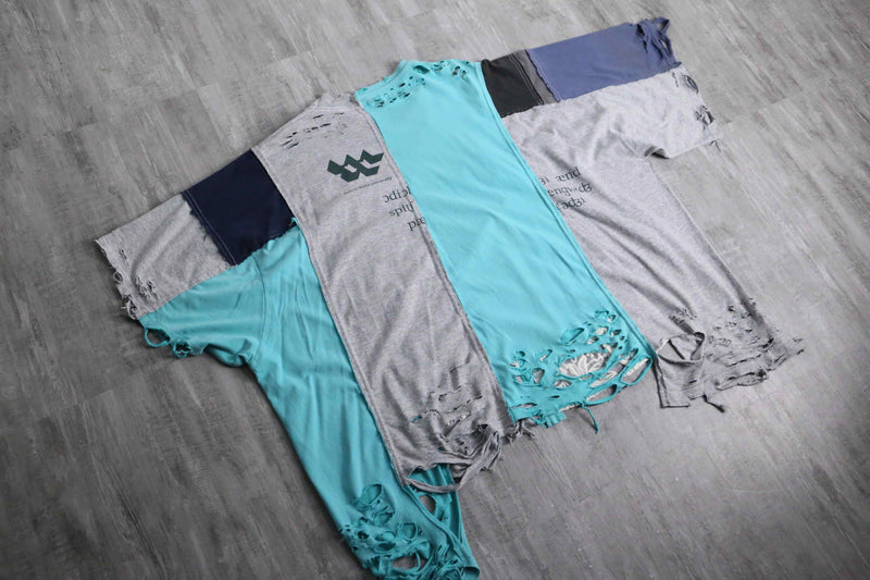"Re:make" blue×gray docking lace custom Tee