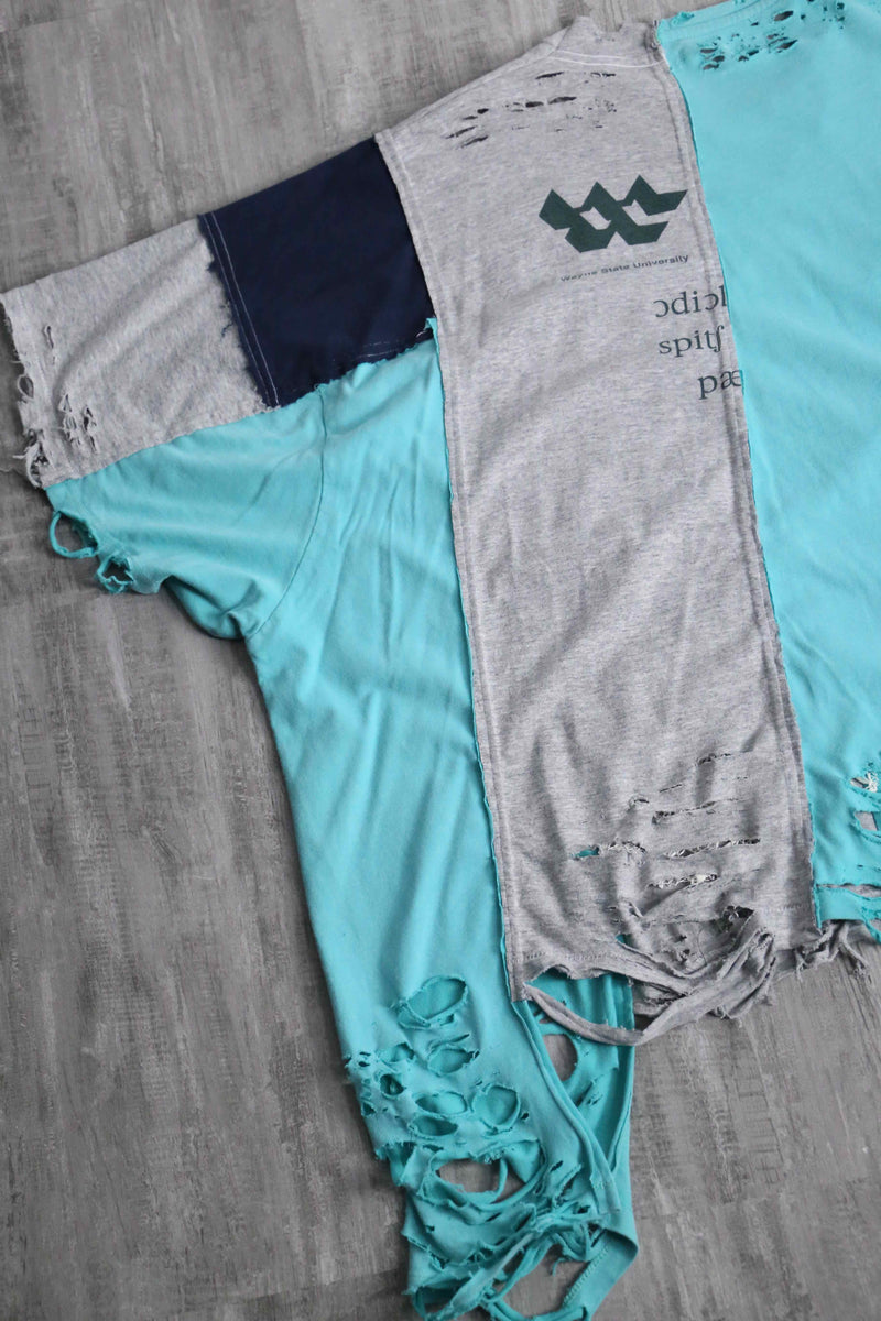 "Re:make" blue×gray docking lace custom Tee