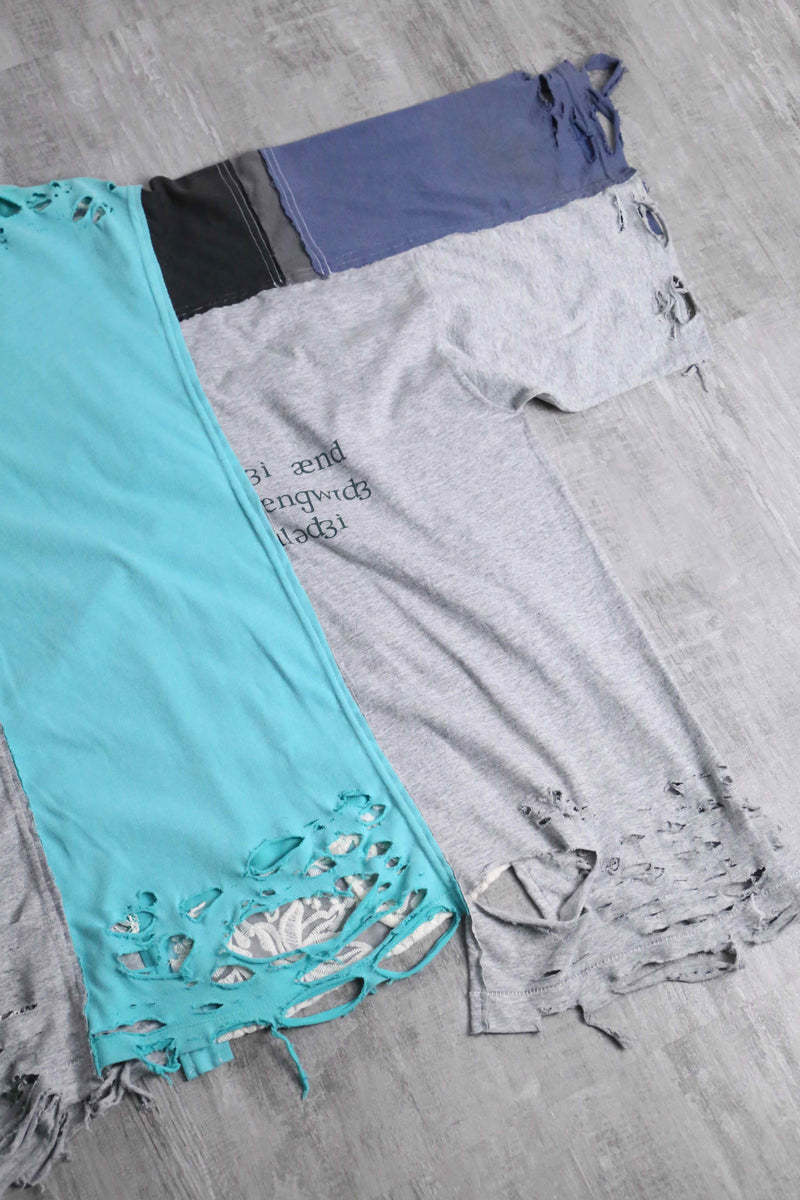 "Re:make" blue×gray docking lace custom Tee