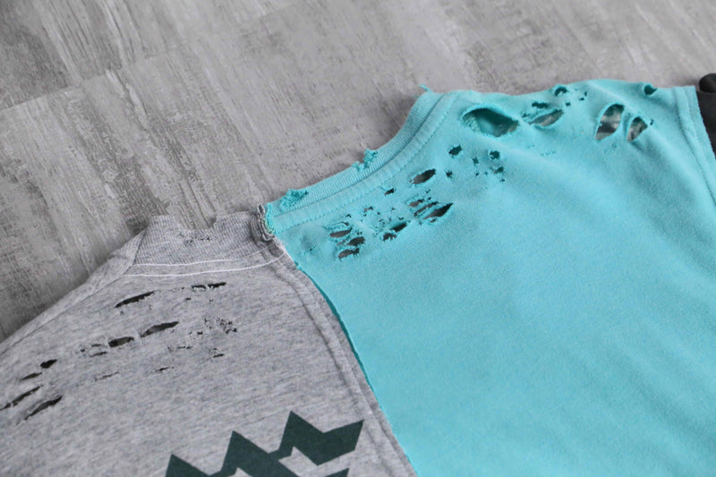 "Re:make" blue×gray docking lace custom Tee