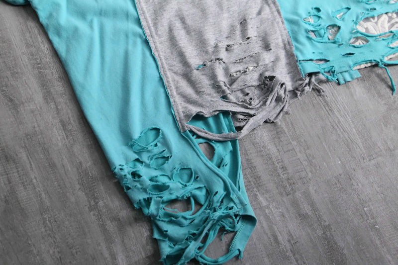 "Re:make" blue×gray docking lace custom Tee