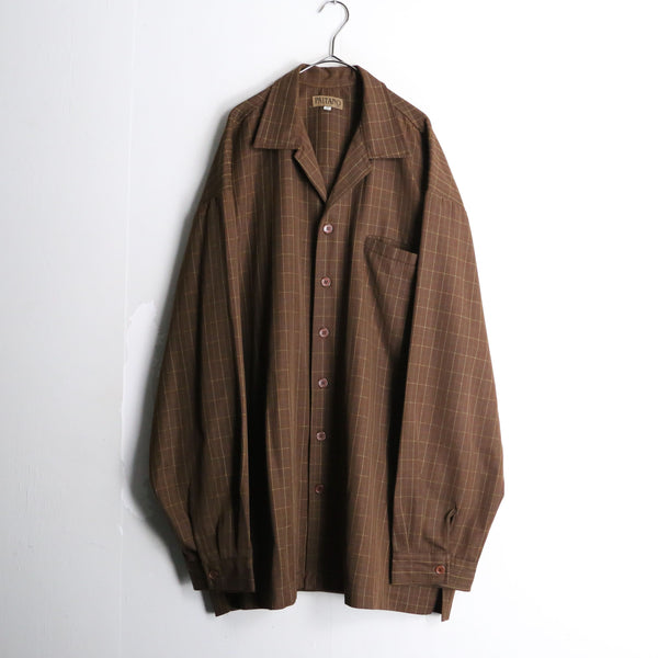 brown check loose open collar shirt