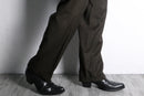 “NAUTICA” dark brown wool serge wide tapered trouser