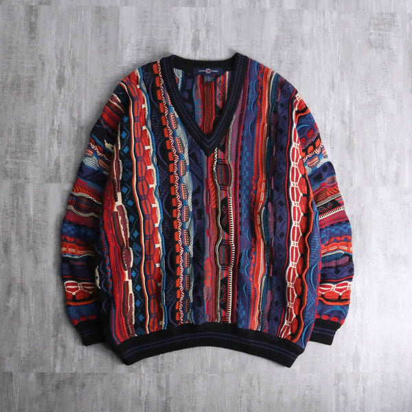 warm base 3D cotton V-neck knit