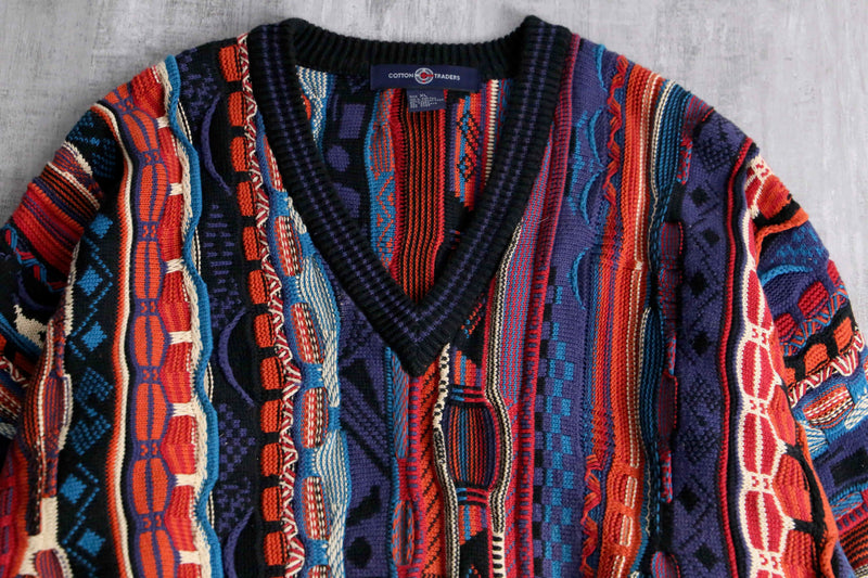 warm base 3D cotton V-neck knit