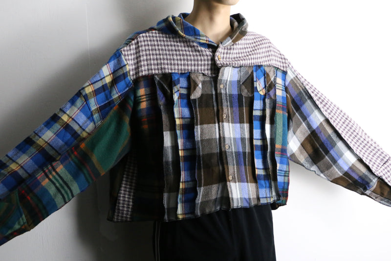 "Re:make" brown × blue short legth hoodie