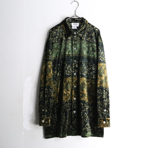 moss green leaf design velours shirt