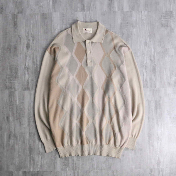 ivory base argyle check knit polo shirt