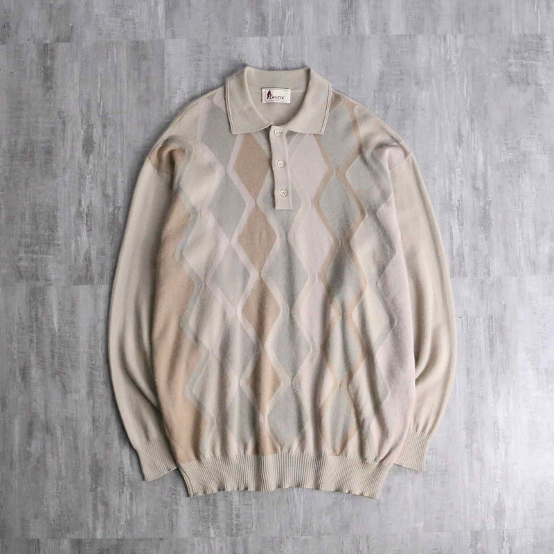 ivory base argyle check knit polo shirt