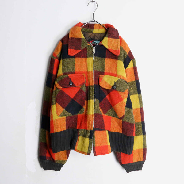 warm color check zip up jacket