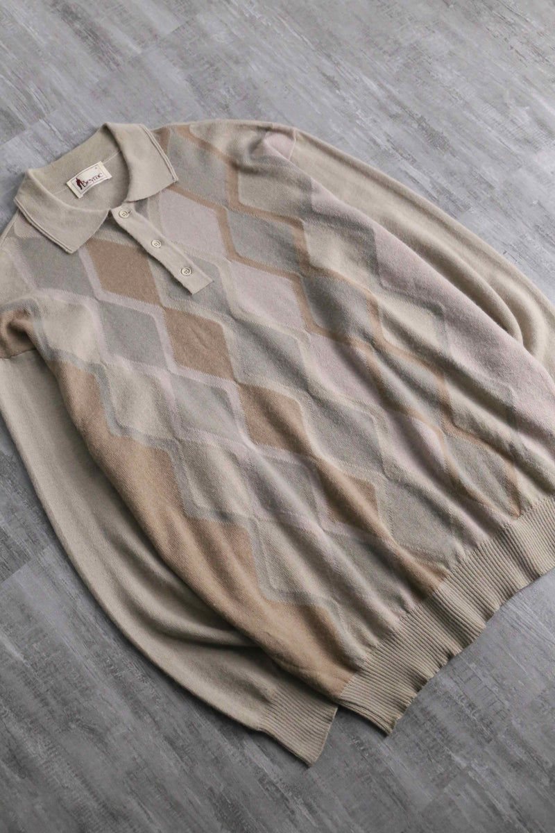ivory base argyle check knit polo shirt