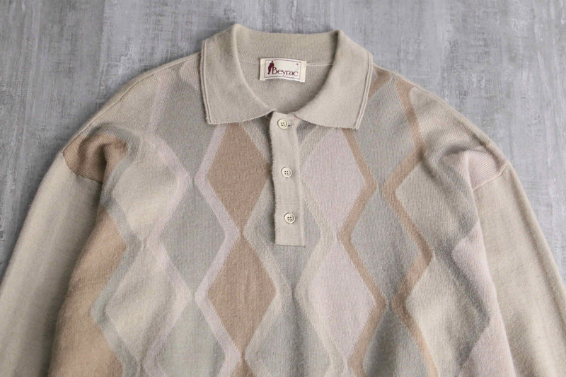 ivory base argyle check knit polo shirt
