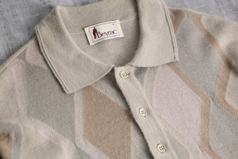 ivory base argyle check knit polo shirt