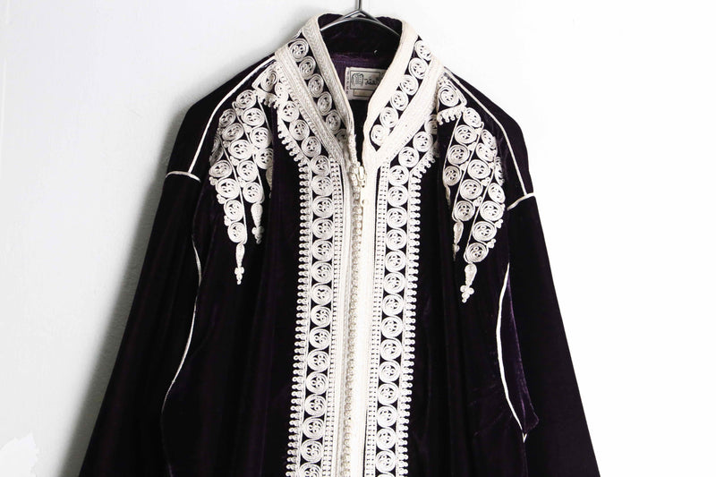 deep purple velours white embroidery design zip shirt jacket