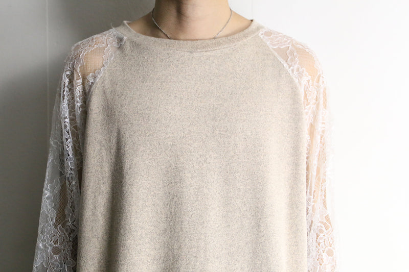 lace switching design raglan sleeves t-shirt