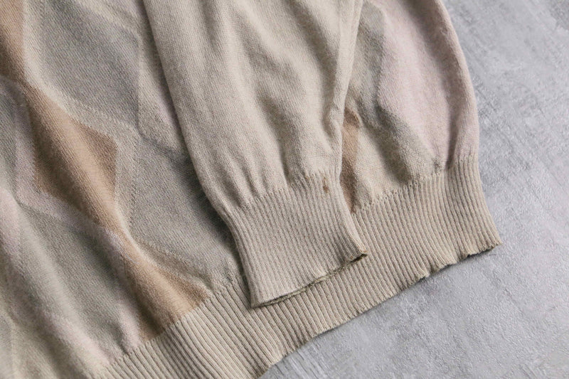 ivory base argyle check knit polo shirt