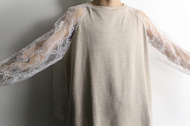 lace switching design raglan sleeves t-shirt