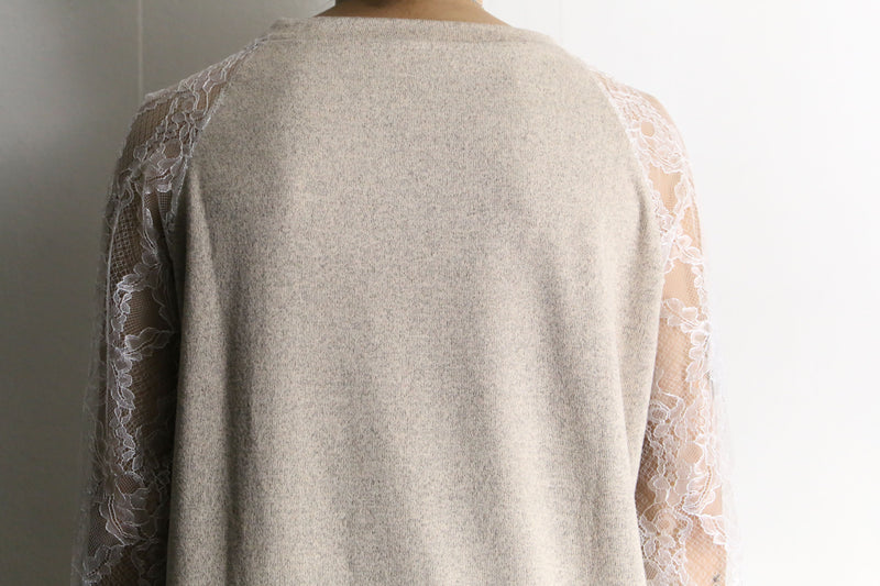 lace switching design raglan sleeves t-shirt