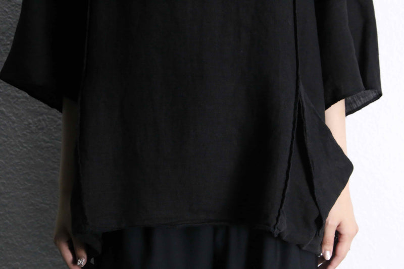 black deformation pocket U neck pull over