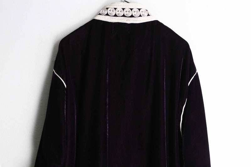 deep purple velours white embroidery design zip shirt jacket