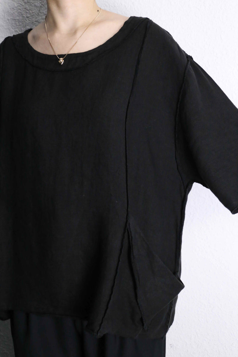 black deformation pocket U neck pull over