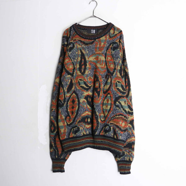 multi color horizontal stripe paisley design knit