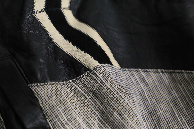 leather × linen switch design cardigan