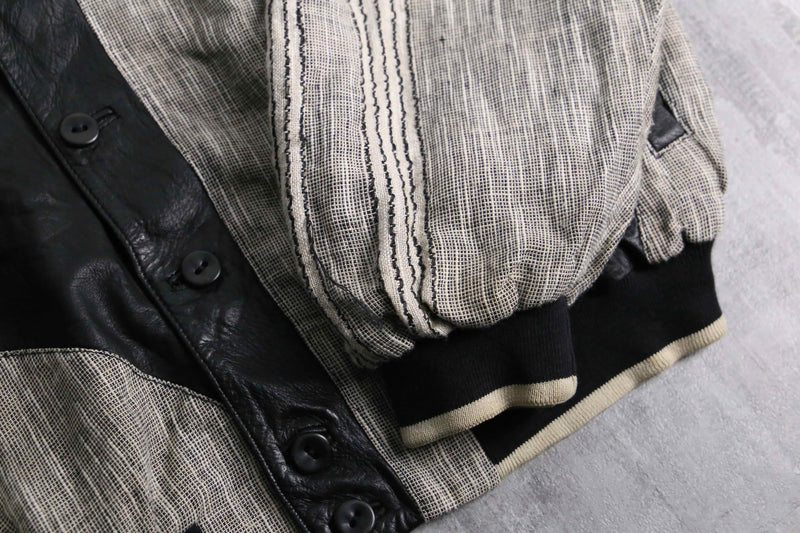leather × linen switch design cardigan