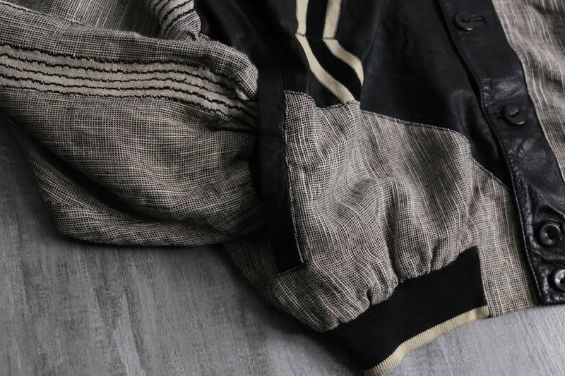 leather × linen switch design cardigan