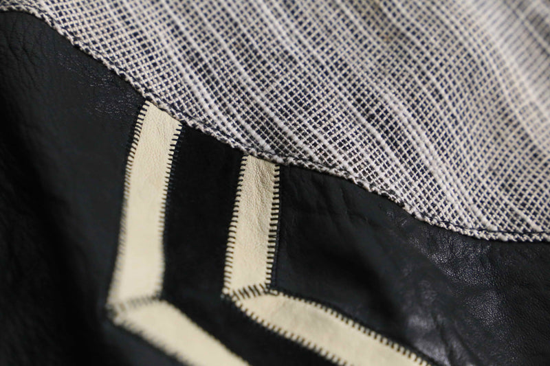 leather × linen switch design cardigan