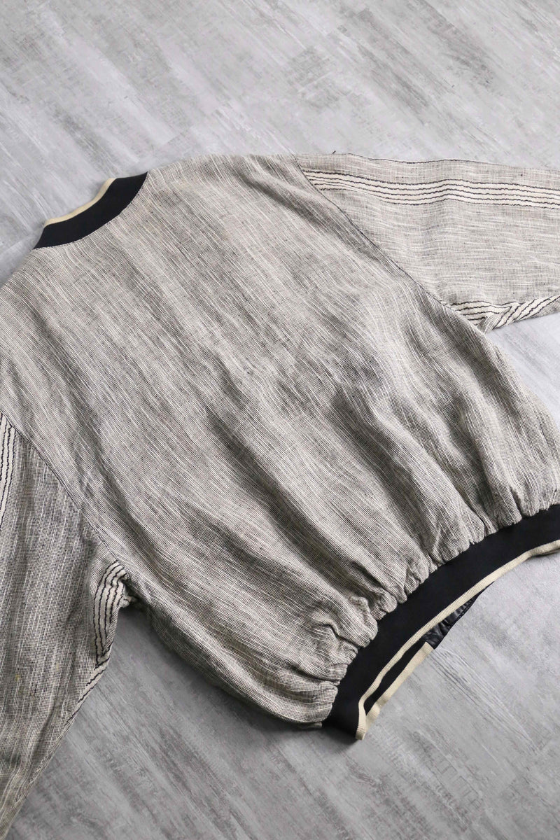 leather × linen switch design cardigan
