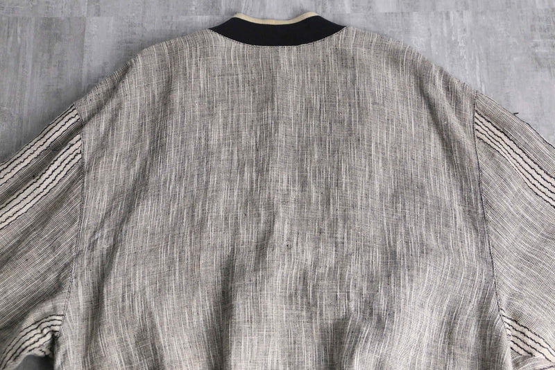 leather × linen switch design cardigan