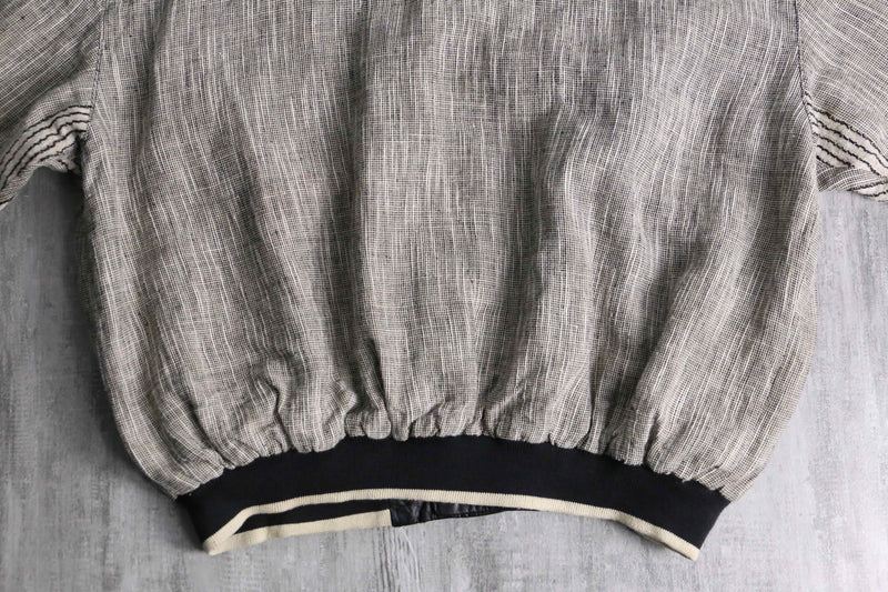 leather × linen switch design cardigan