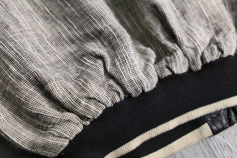 leather × linen switch design cardigan