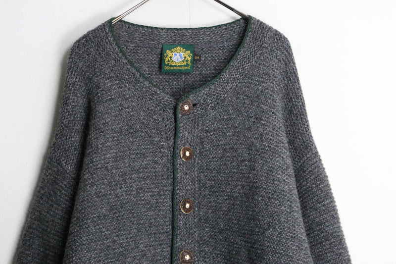 grey × green tyrolean motif cardigan