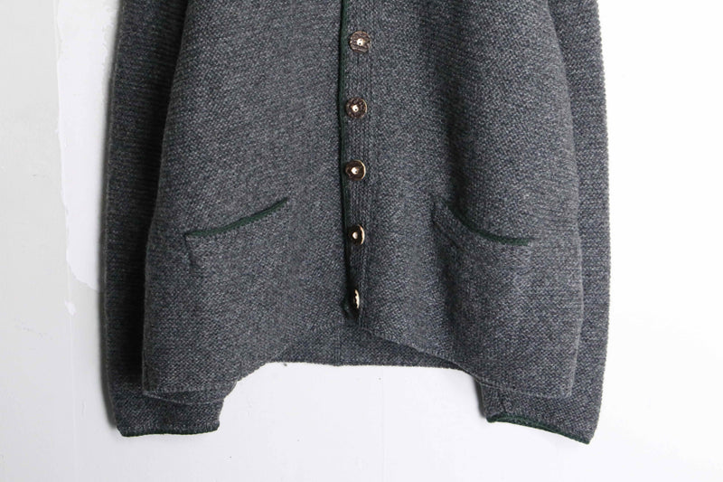 grey × green tyrolean motif cardigan