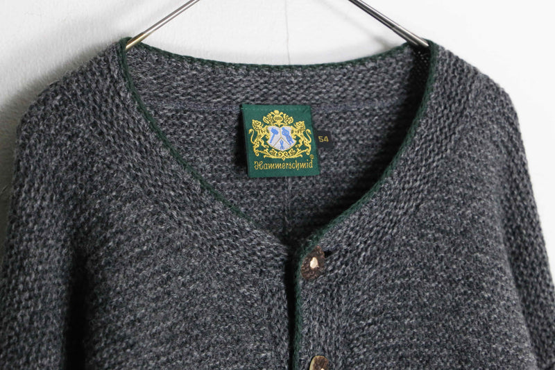 grey × green tyrolean motif cardigan