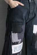 "Re:make" patchwork super flare black denim