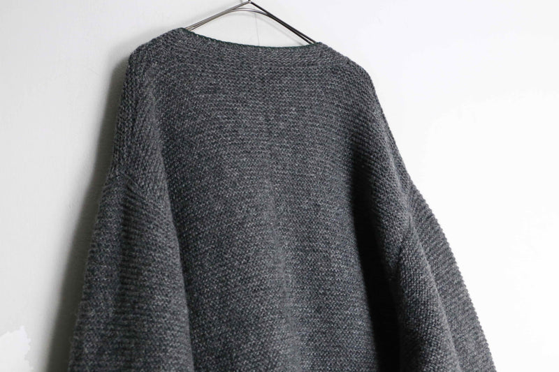 grey × green tyrolean motif cardigan