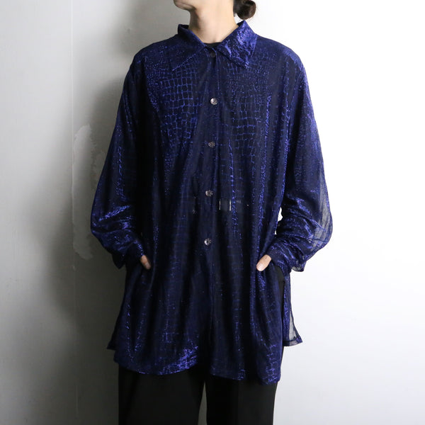 purple crocodile pattern L/S sheer shirt